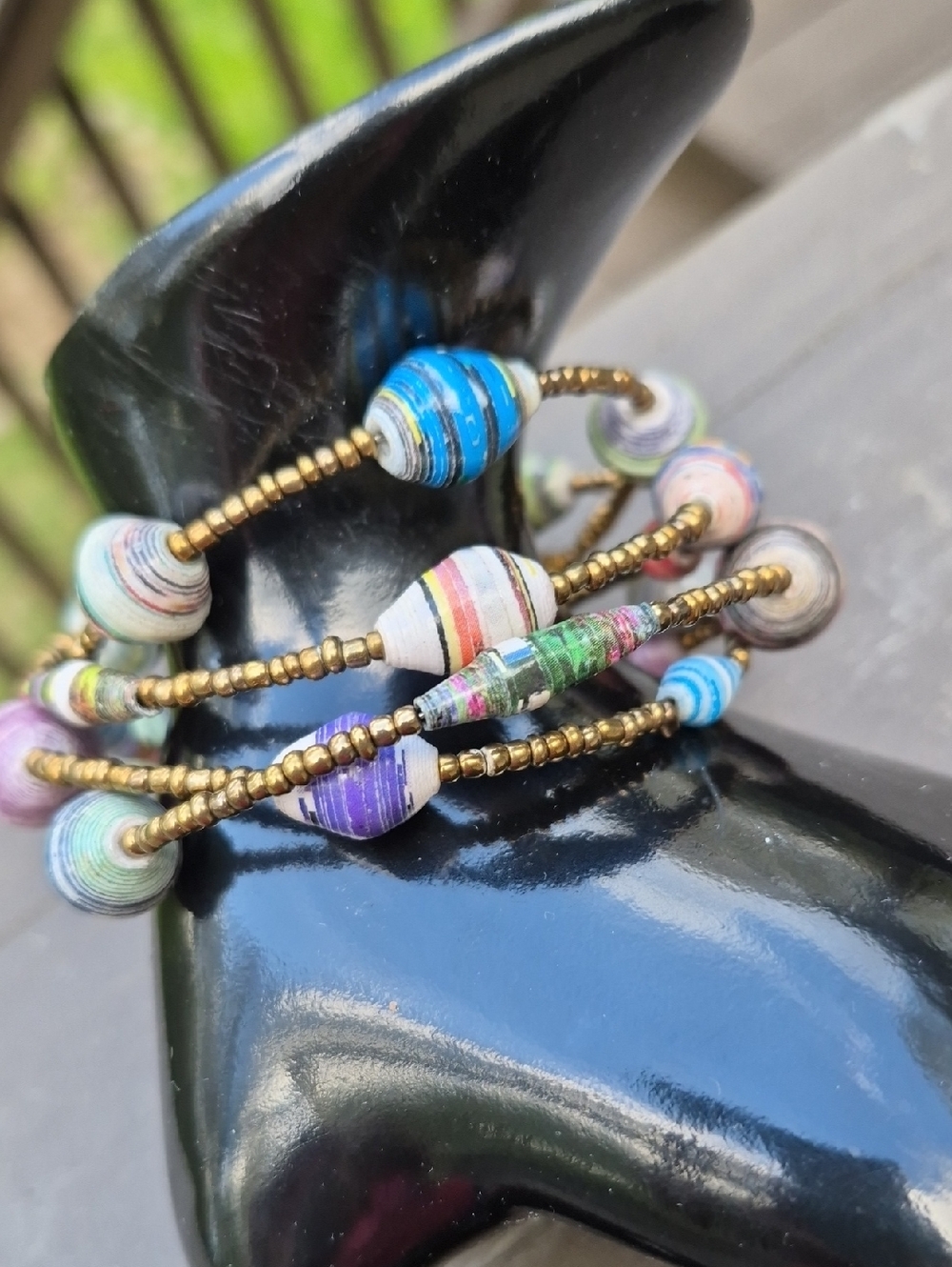 Recycled Paper Beaded Boho Wire Wrap Bracelet